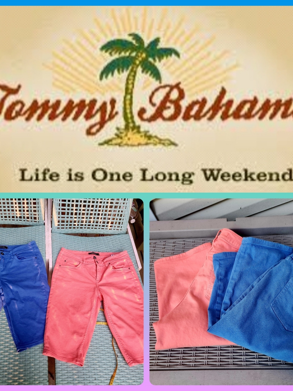 Tommy Bahama Coral Pink and Blue Stretch Shorts - Casual Comfort